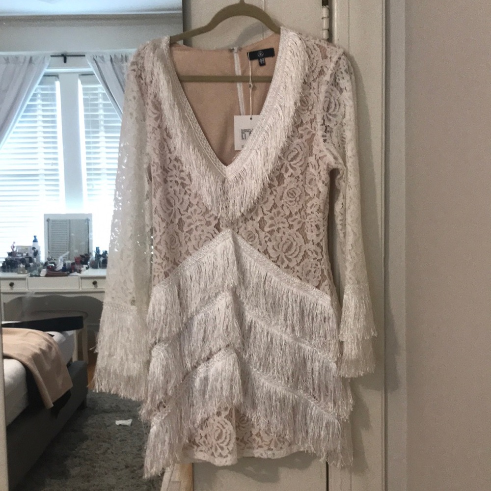NWT missguided white fringe and lace dress